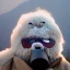 Placeholder: subject = (Yeti in a mask) background = (wildfires, flames, mountains, fires, smoke, disaster)