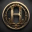 Placeholder: create me an ornate letter H, encased in a thin round, ornate golden ring. mechanical cyberpunk style. background should be #000000 full black.