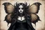 Placeholder: Jean-Baptiste Monge style 19th century hand drawn full body portrait dark gothic fantasy illustration of a walking hybrid Polyphemus moth goth girl, with highly detailed facial features with large sad eyes, drawings, 8k, vibrant natural colors, otherworldly and fantastic