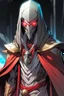 Placeholder: Anime alien villain character with rouge skin, huge , antagonist smart,too much modern armour and wearing a robe cover his head , aged thousand years and can He achieves anything he imagines