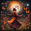 Placeholder: Hyper Realistic Sufi Whirling with Orange & Maroon Islamic Sufi Rustic Grungy in a beautiful flower garden at dark night with butterflies & starts on sky