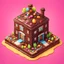 Placeholder: chocolate cake into cartoonist house style model isometric top view for mobile game bright colors, color render hyper, lovely , surreal