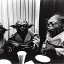 Placeholder: Creepy old photo of star wars Yoda and ewok type people sitting at dinner with scared children