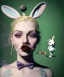 Placeholder: Ultra realistic portrait, wonderland party club, wide-angle lens, couple, cinematic, happy blonde woman smoking a pipe, accompanied by elegant anthropomorphic white rabbit, circus dress style, old school tattoo, laughter, smoke, marijuana and mushrooms background, glow eyes, perfect iris, soft color, highly detailed, unreal engine 5, ray tracing, RTX, lumen lighting, ultra detail, volumetric lighting, high definition.