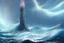 Placeholder: a delicate sparkling diamond fantasy tower splashes upwards from a turbulent ocean, dramatic lighting, rich colors, sunlight shimmering off the tower and the water and the spray, beautiful oil painting trending on artstation