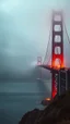 Placeholder: Bosch nightmares paining style Title:the angry giant hooded creature standing tall bigger than San Francisco golden bridge , 8k artistic photography, photorealistic concept art, soft natural volumetric cinematic perfect light, chiaroscuro, award-winning photograph, masterpiece, oil on canvas, Raphael, Caravaggio’s, Greg Rutkowski, people, beksinski, Giger