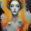 Placeholder: iv_a painting of a young woman, figurative art, an acrylic detailed painting, , brush strokes, paint drips and drabs and splatters by Harumi Hironaka, turquoise pink and yellow, james terrell art, trending on artstation, soft lines,intricate art by bastien lecouffe deharme and greg rutkowski