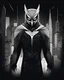 Placeholder: Owlman linear gráfica, black and white color fondo ciudad