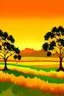 Placeholder: Trees，Warm color palette，The grasshopper stood on the rice field