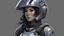 Placeholder: Illustration, girl in warfare realistic armor,helmet, modern style,grey background,full face