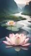 Placeholder: Double exposure of a lotus flower and a flowing river, stunning