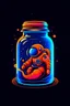 Placeholder: astronaut in a mason jar that's themed to look like a spaceship traveling to mars. The spaceship has engine fire coming out of the back, and the whole style should be that of a tech company logo.