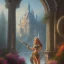 Placeholder: cinematic, majestic female barbarian, bodybuilder woman, bokeh, castle fortress, by thomas kinkade mark keathley terry redlin