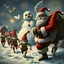Placeholder: there is no kebabs at christmas, evil Santa, evil naked gnomes running around, staring flaming eyes, evil naked Rudolf, very big evil melting angry Frosty the snowman in background, 1940 christmas postcard, Flying angels, fireworks, Tim burton style