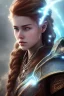 Placeholder: aloy forbidden west face, aloy clothes, portrait busty and face, light effects, particles, explosion fire,