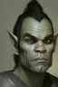 Placeholder: Portrait of an half-orc, grey skin, proud look, short dark hair