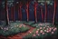 Placeholder: Night, trees, flowers, horror, japanese manga style, rocks, fernand toussaint, gustave caillebotte, and otto pippel impressionism paintings