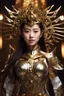 Placeholder: Half body Photography,very beautiful Modeling Chinese Woman,full body,looking front view,brown long hair, mechanical,delicate gold,silver metalic parts, golden parts, intricate armor, detailed part,Movie Still