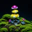 Placeholder: "Close up of a wonderful tiny Mushroom Tower home. Magenta and yellow with bright white, deep black and contrasting tones of gray magenta and violet colors. Illuminated bioluminescent forest. Professional painter, master at composition. small but detailed. broken, blurred background, voluminous lighting"