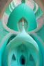 Placeholder: inside a turquoise mosque in a vertical Nautilus shell by artist "Dorian Haqmoun"