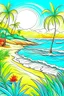 Placeholder: create"high resolution, 2D line art design, white background, detailed "sandy beach with palms and trees" for coloring page, smooth vector illustration, monochrome,
