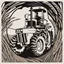 Placeholder: a circular frame made of spiraling wheat, a tractor at the center, thick line modern urban vector illustration, black on white vector