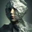 Placeholder: rendered in blender trash bag on his head and crumpled paper as a texture, collage paper and tape, slit - scan photography, high resolution, cinematic, unreal 6, breathtaking detailed