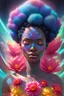 Placeholder: astral, concept art, Flowers, vibrant colors, digital painting, digital illustration, extreme detail, ultra hd, akihito yoshida, afro Woman in space, Meditating , Radiant , beautiful, radiant, polished