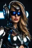 Placeholder: super model pretty woman,fashion style, good body, big bubs, blonde longer hair, bad mode, high performance robot costume, robotic suit, woman inside, sunglasses,black and chrome shining paint, led lights, good A.I. Interpretation, transformers inspiration, Autobots,high definition photo, intrincate details, HD, darknight background.