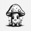 Placeholder: mushroom, black and white, cartoon, drawing, cute, outline, creature, simple