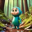 Placeholder: a very little Cute Figure, with cute face, collects trash in the forest, pixar style