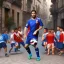 Placeholder: Lionel Messi playing soccer with kids in the back streets of Buenos Aires