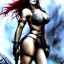 Placeholder: Epic full body picture portrait of busty atletic young beautiful Red Sonja Luis Royo styles