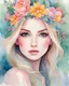 Placeholder: a watercolor painting of a girl with flowers in her hair, colorful watercolor painting, rossdraws pastel vibrant, vibrant watercolor painting, by Jeremiah Ketner, colorful watercolor, flowers on hair, flowers in hair, flower in hair, lotus floral crown girl, girl in flowers, vivid flower crown, watercolor detailed art, girl with a flower head, intense watercolor, colorful illustration, watercolor illustration