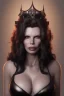 Placeholder: Kim Basinger as evil queen in black leather, busty, cleavage, curvy, angry, happy, stern look. character design by cory loftis, fenghua zhong, ryohei hase, ismail inceoglu and ruan jia. unreal engine 5, artistic lighting, highly detailed, photorealistic, fantasy