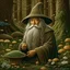 Placeholder: Gandalf, painted, digital painting, 24k, high resolution, highly detailed, cozy, forest with leafs, mushrooms and flowers, smooth, art by JOHN STEPHENS