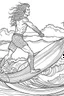 Placeholder: Outline art for coloring page OF A BUFF SURFER WITH LONG CURLY HAIR WITH HIS BACK TO US WEARING SHORTS RIDING A WAVE IN HAWAII, coloring page, white background, Sketch style, only use outline, clean line art, white background, no shadows, no shading, no color, clear