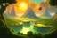 Placeholder: A digital painting of a mysterious anomalous orbs in the sky surrounded by floating islands hovering above a fantasy landscape in the style of Michael Whelan, energy surge, serene countryside, lush forests, soaring mountains, impressive detail, sunset, high resolution, 4K, 8K, masterpiece