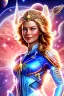 Placeholder: cosmic woman smile, admiral from the future, one fine whole face, crystalline skin, expressive blue eyes,rainbow, smiling lips, very nice smile, costume pleiadian, Beautiful tall woman pleiadian Galactic commander, ship, perfect datailed golden galactic suit, high rank, long blond hair, hand whit five perfect detailed finger, amazing big blue eyes, smilling mouth, high drfinition lips, cosmic happiness, bright colors, blue, pink, gold, jewels, realist, high commander