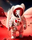 Placeholder: 2d anthropomorphic elephant in a white and red astronaut suit on Mars