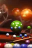 Placeholder: Aliens playing pool with the balls being planets. The main ball is planet earth. High resolution, 3d render and 8k