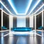 Placeholder: beautiful dance stage with no dancers in luxury modern hall dynamic lights, modern furniture light blue & gray theme