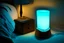 Placeholder: bioluminescent tyffany lamp on a wooden nightstand