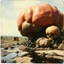 Placeholder: Photography polaroid close-up of a random landscape with massive odd Yves Tanguy incomprehensible style Surrealism, glossy, organic, creepy tumor mass growing, strong texture, fiotti di liquido nero, horror, panic, obsessive, hypnotic