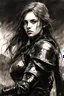 Placeholder: A formidable warrior girl in black armor, on the background Amazing gloomy landscape, flooded with sunset, mountains, trees, fabulous scary hero, , juicy emotions, painting, dark fantasy, gloomy day, dark world, portrait, A Quick Pencil Sketch Of A Portrait Of A 20 Years Old Woman; By Alex Maleev