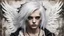 Placeholder: Punk, Angel, portrait, white hair, background old canvas torn cracks, mystical