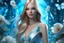 Placeholder: beautiful galactic woman, full body, nice eyes, pure harmony, magnifiques cheveux blonds longs, coiffure sophistiquée, magnifiques bijoux, look like a star, regard lointain, doux sourire, soft blue, magic, transcendent, divine, warm look, riches vêtements galactiques, white flowers background, butterfly colored, ultra sharp focus, ultra high definition, 8k, unreal engine background, colored lake, ultra sharp focus, ultra high