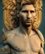 Placeholder: Realistic image, classic sculpture, marble material, Lionel Messi with Laurel wreath model, miguel angel style, God light, god rays, 4k resolution, perfect details, ornate details, soft lighting, unreal engine 5, soft cyan background.