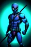 Placeholder: Black main color, blue accent color deadpool, thin, fit, lean