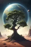 Placeholder: picture of an planet where a world-tree grows out of an continent. concept art